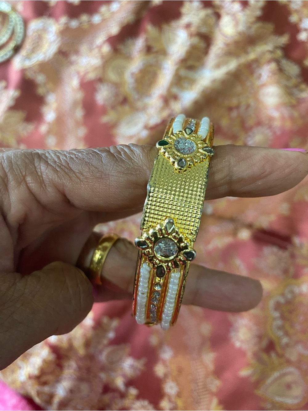 Stanley Gold and White Crystal Sunburst Bangle Bracelet